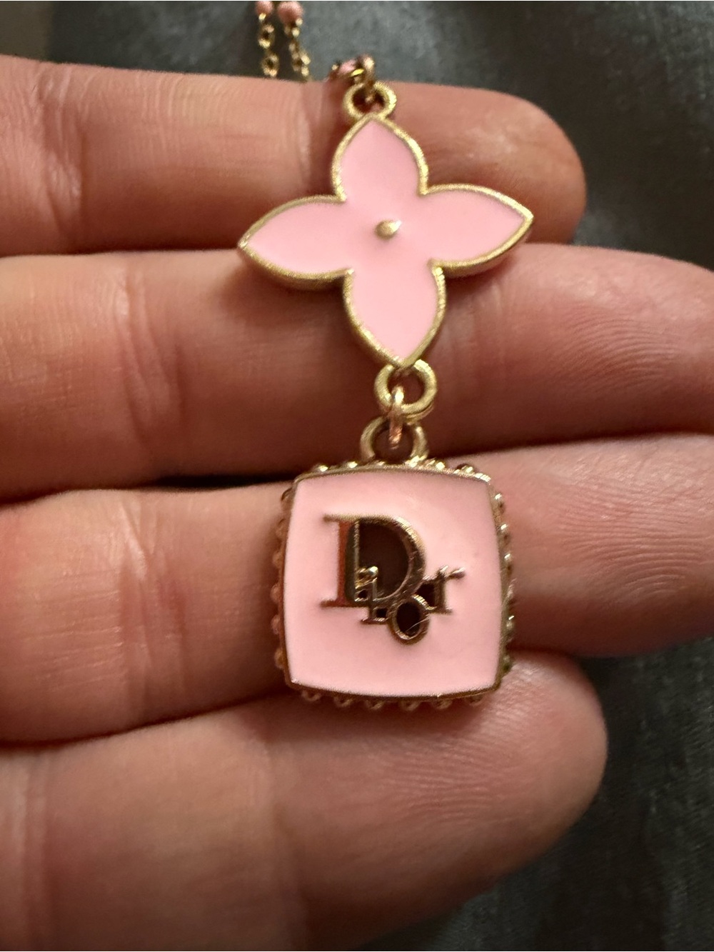 Hand Crafted Pink Enamel Floral Drop Necklace
